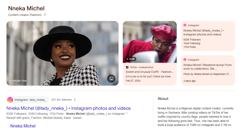 Nneka Michel knowledge graph on Google